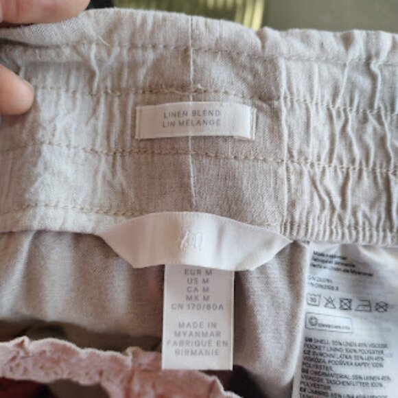 H&M | Beige Off-White Linen Blend Wide Leg Lightweight Pull On Summer Pants M - Picture 8 of 11